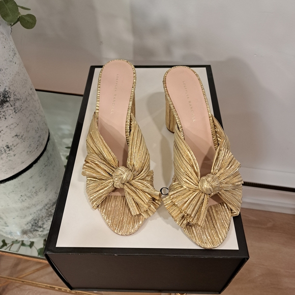 Loeffler Randall Gold Pleated Bow Heels